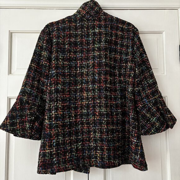 Damee Multicolor Rainbow Tweed Peplum Jacket Bell Sleeves Size Extra Large (XL) - Picture 11 of 16